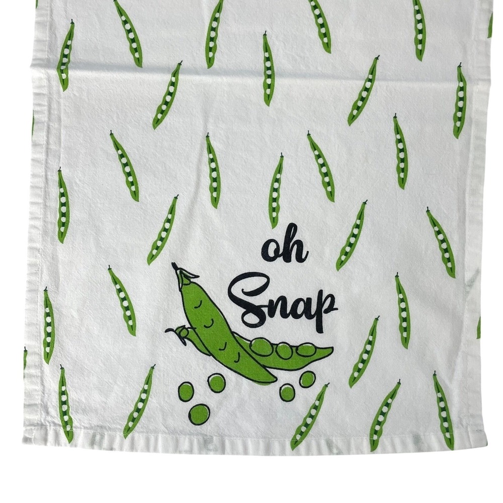 Novelty Tea Towel Oh Snap Pea Pod Cotton Kitchen Dish Towel White Veggie Pun
